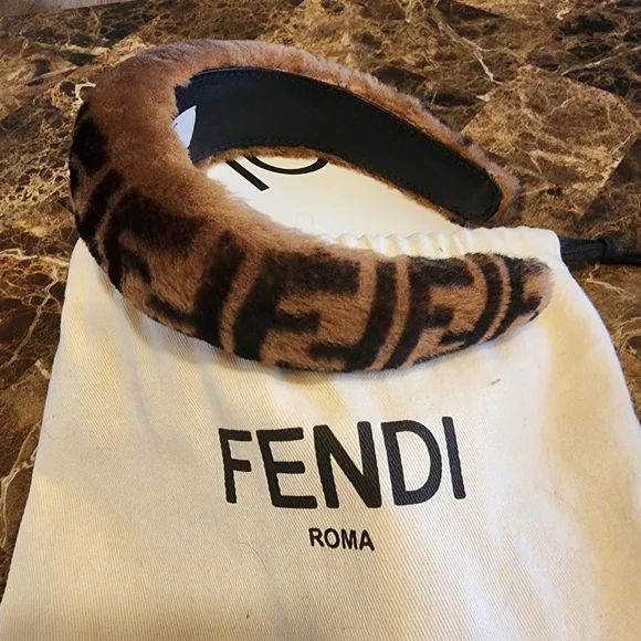 GORGEOUS - Fendi FF, Zucca Shearling, Brown and Black Headband - Picture 2 of 9